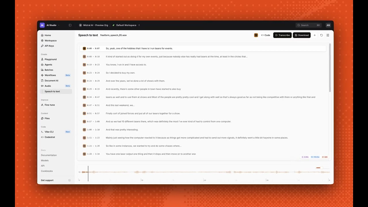 Audio playground in Mistral Studio