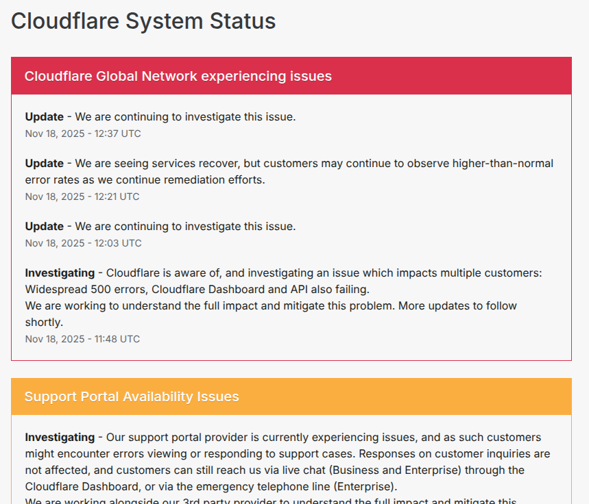 Cloudflare Down Status Page