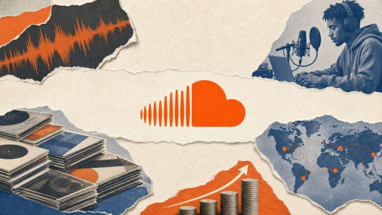 SoundCloud statistics 2026 collage showing catalog growth, revenue and global reach